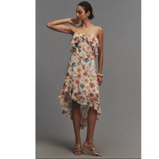 NWT By Anthropologie Sleeveless Asymmetric Ruffled Midi Dress $168 XS Floral