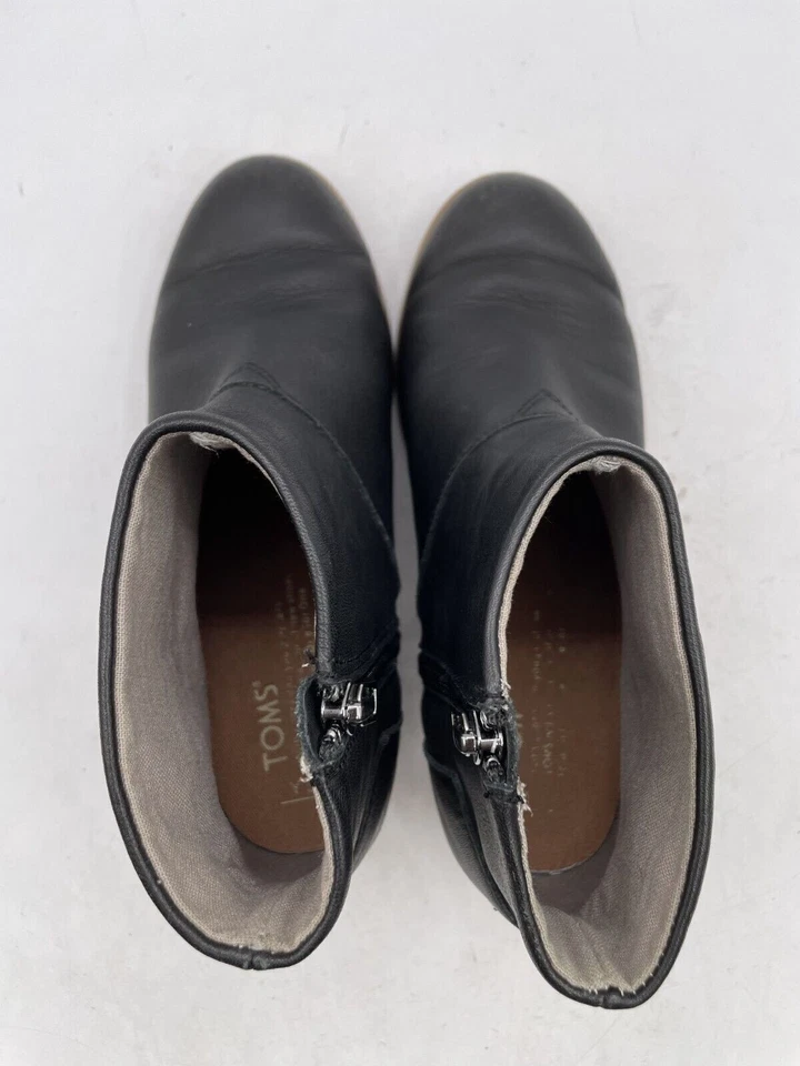 Toms Carpe Diem Ankle Boot Girl's Sz Y3 Black Leather Side Zip Block Heel - Image 4 of 4