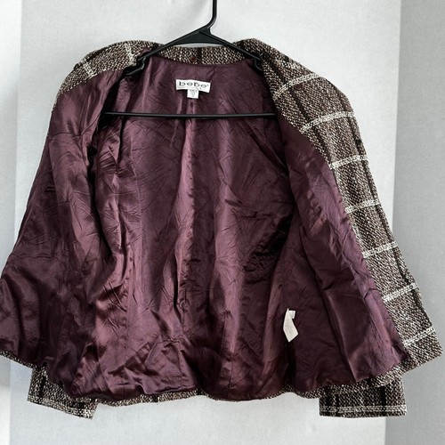 Bebe Tweed Karo Blazer Sakko Braun Creme Karriere Arbeit Made in USA Größe 10 - Bild 4 von 5