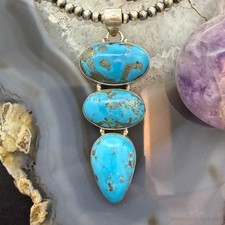 Sterling Silver Southwestern Style 3 Kingman Turquoise Pendant For Women 3
