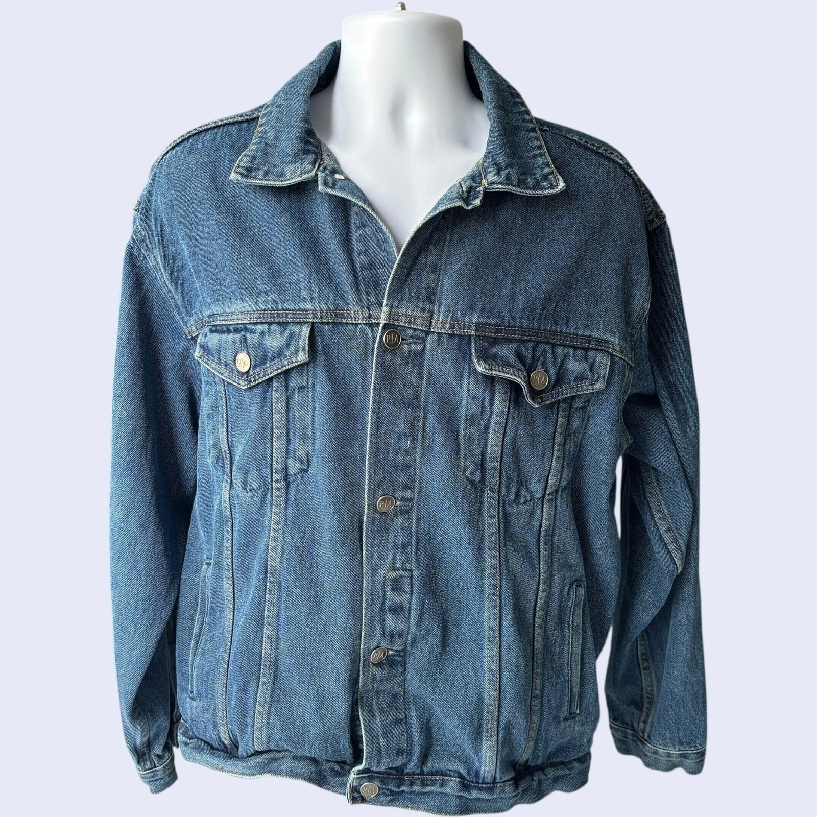 Port Authority L Classic Denim Jacket Blue Trucker Workwear 90s Style