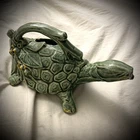 Vintage 1950s McCoy Pottery Green Turtle Watering Can Pitcher Sprinkler