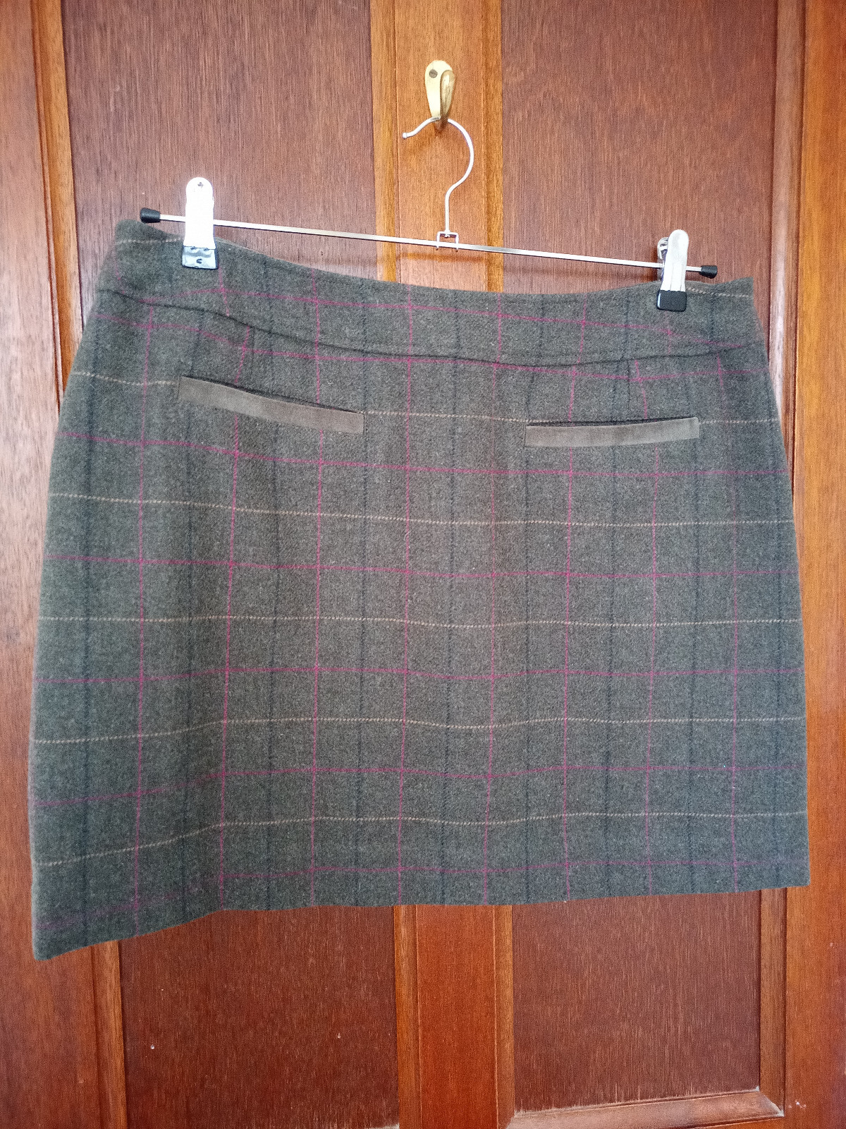 Joules wool-mix short skirt, new with tags, heather with fine check, size 16 image 2