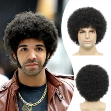 Afro Kinkly Curly Wigs Synthetic Wig for Black Men Natural Color Synthetic Hair