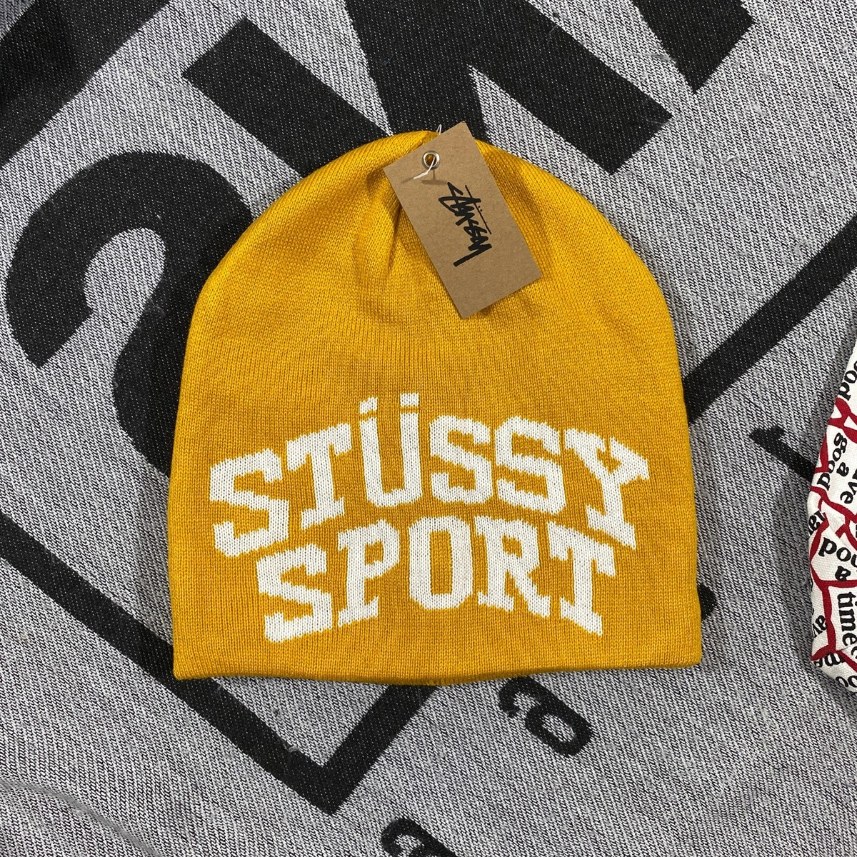 帽子 stussy SKULLCAP S CROWN JACQUARD Stussy Sport Jacquard Skullcap Beanie Hat Yellow BNWT RARE