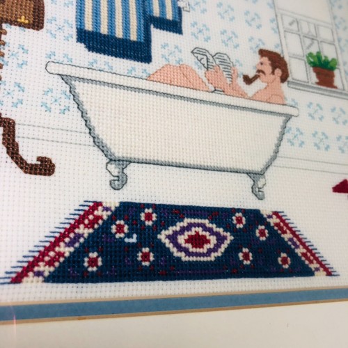 Vintage 1986 Jessa Counts Completed Counted Cross Stitch His and Her Bathtubs - Picture 5 of 14