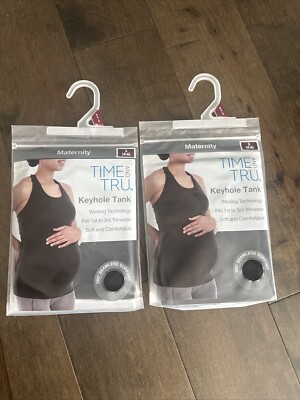 2 Packs Time And Tru Womens Maternity Cross Back Keyhole Tank-BLK