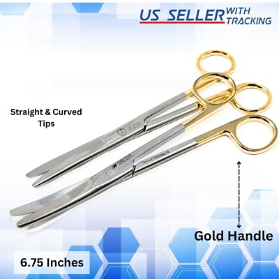 2 Pc Premium 6.75'' Surgical Medical Operating Mayo Scissors Straight & Curved CE