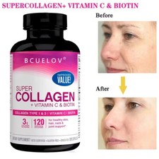 Super Collagen Vitamin C Biotin Youthful Skin Whiten Skin Hair 120 Capsules