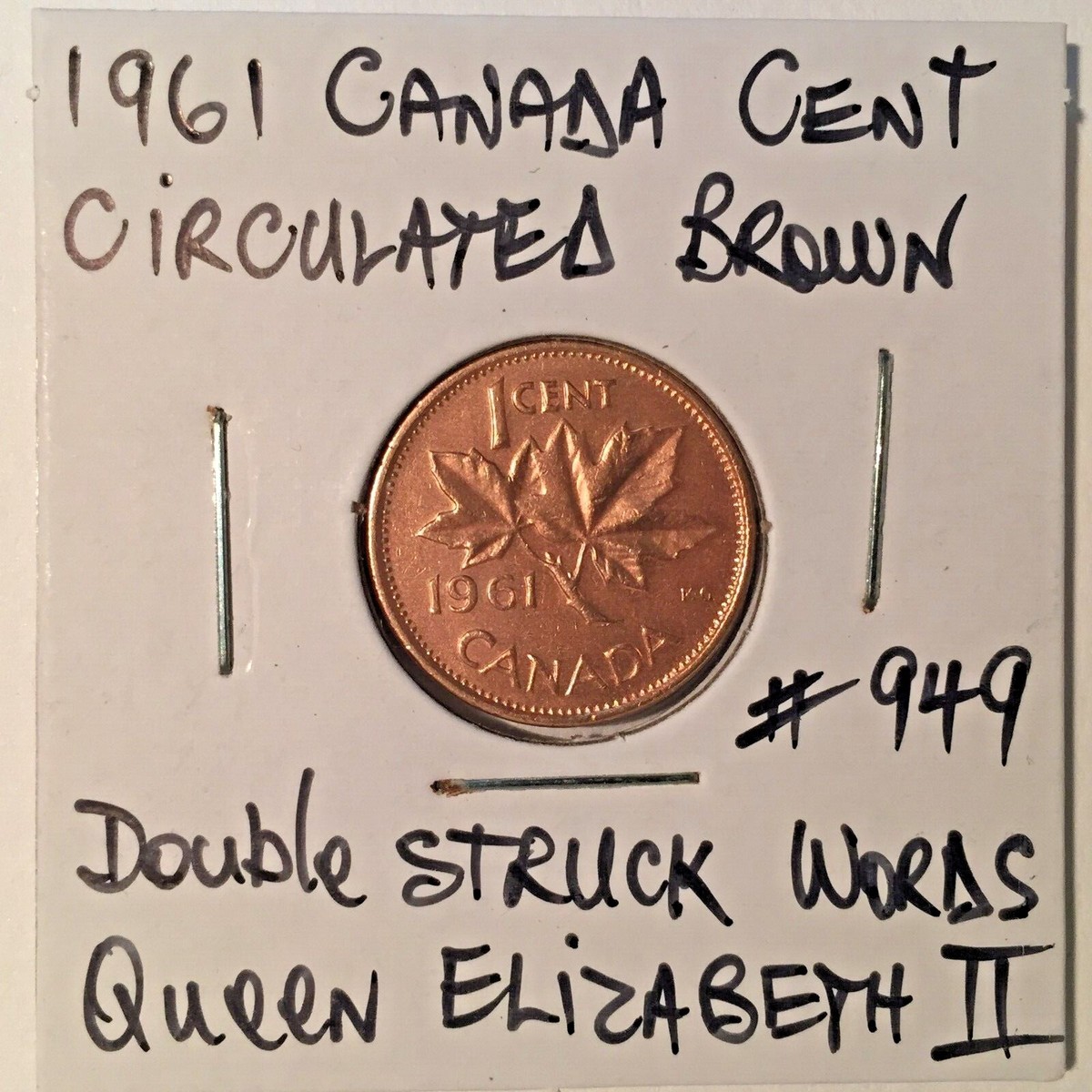 1961 Canada Cent Circulated Brown Double-Struck Words REGINA