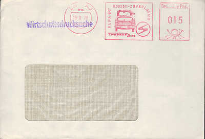 Zwickau, envelope 1978, Sachsenring Trabant 601