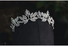 Icy Vintage Silver Tiara leaf Crown Set Princess Queen gift bridal real metal co