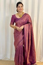Self Design Banarasi Jacquard Saree Purple, Gold