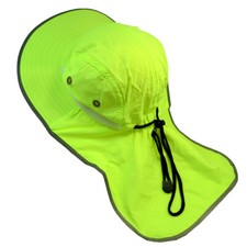 High Visibility Safety Reflective Bucket Brim Neck Flap Boonie Hat Neon Green