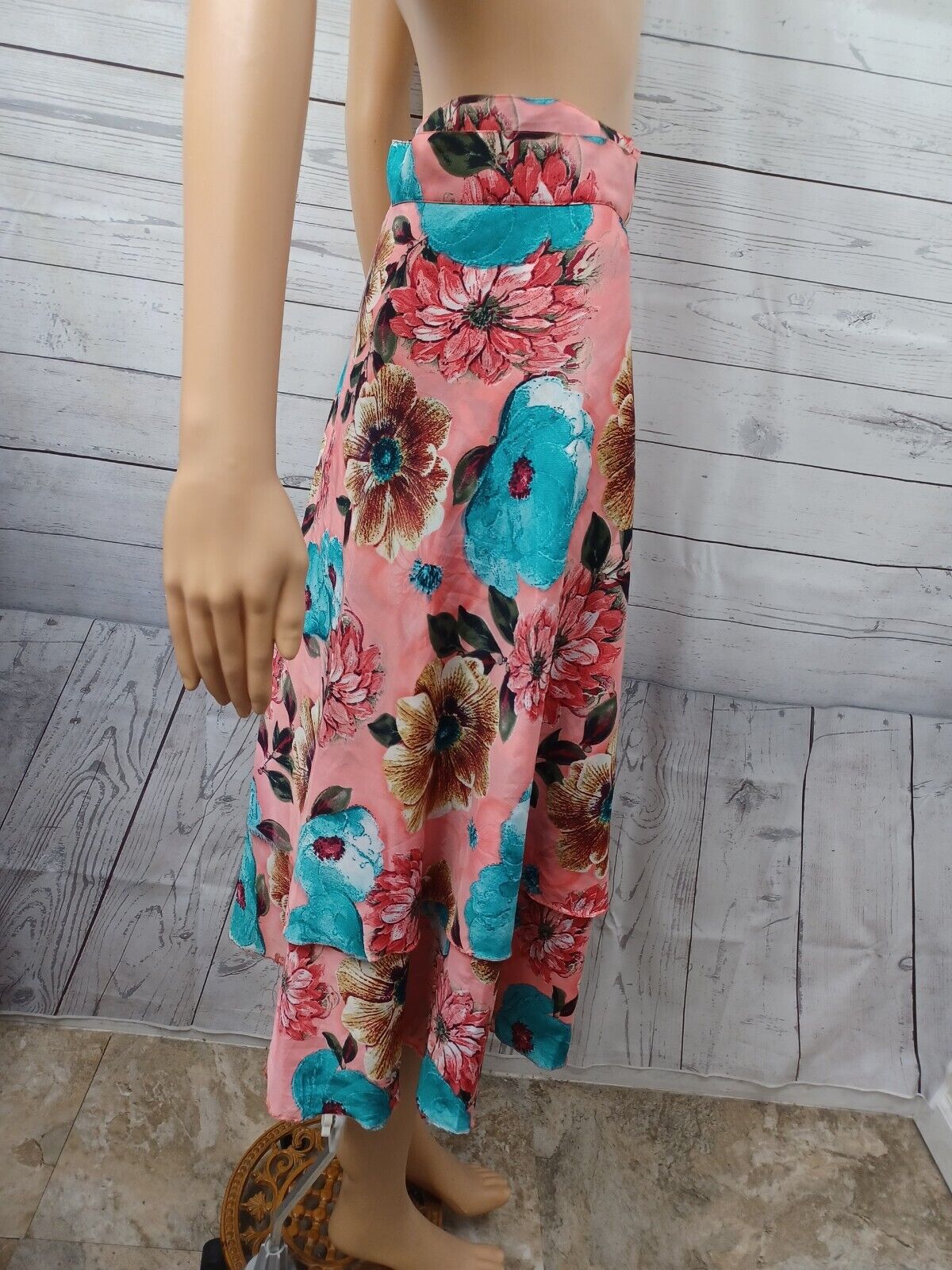 Wrap Skirt Reversible Women Floral Coral Blue Sil… - image 3