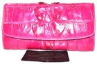 100% Genuine Crocodie Leather Big Tail Skin Clutch Wallet Shiny Pink New