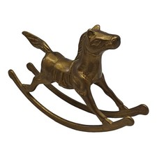 Vintage Brass Rocking Horse Carousel Nursery Decor Equestrian Figurine