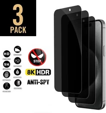 3X Privacy Screen Protector Tempered Glass For iPhone 16 15 14 13 12 11 Pro Max