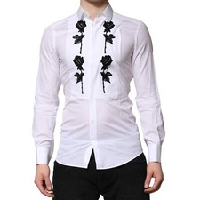 DOLCE & GABBANA Shirt White Floral Embroidery Men GOLD Formal 38/US15/XS 1120usd