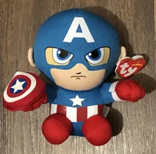 NWT CAPTAIN AMERICA Marvel Stuffed Animal Plush Toy 6" TY Beanie Babies 