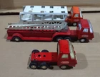 TONKA Fire Truck Ladder 1970's Vintage Car Hauler & Cab Pressed Metal Lot of 3