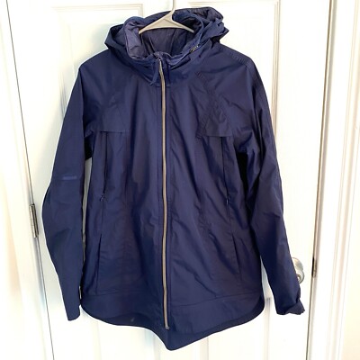 LULULEMON Fo Drizzle Rain Jacket Women Sz 8 Navy Hooded Zip Back Outdoor Rare