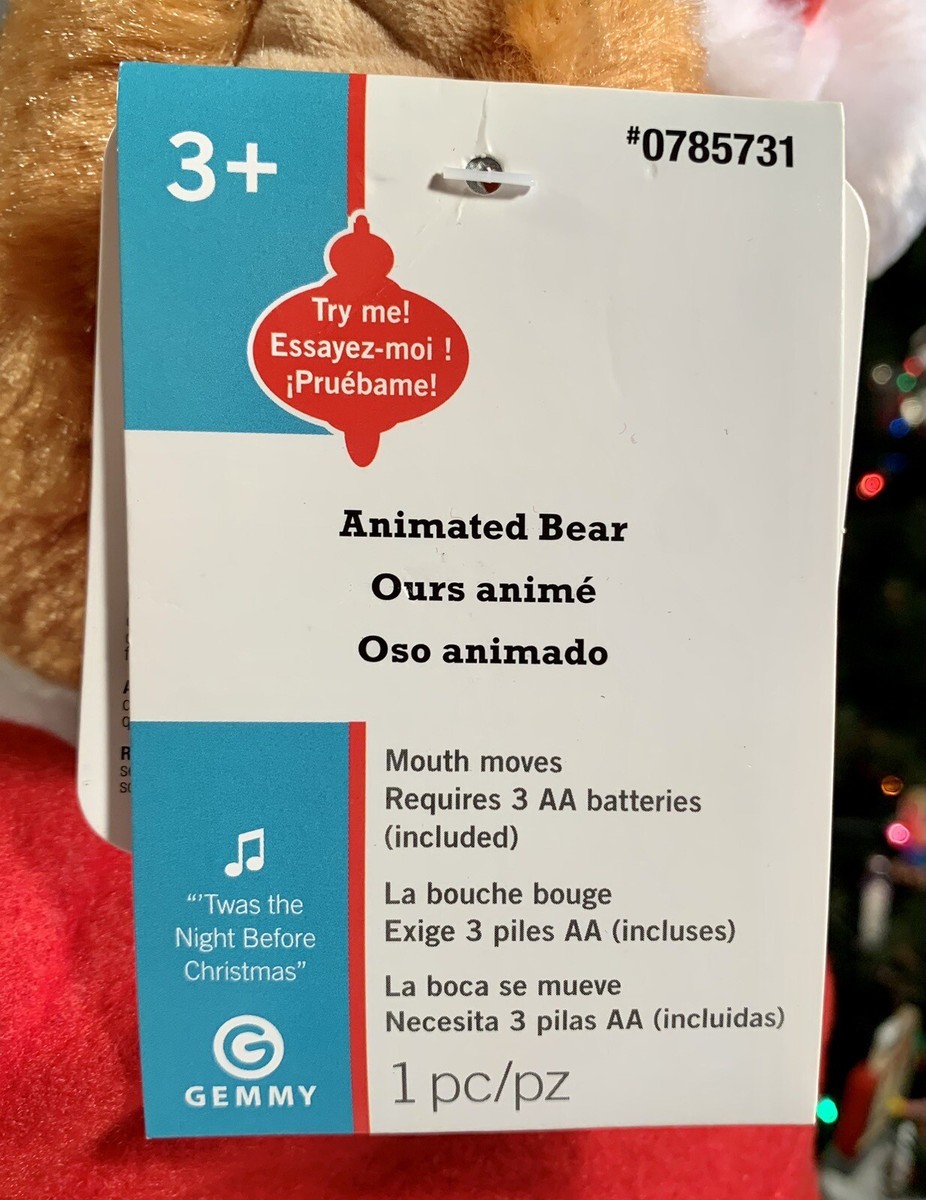 Gemmy Animated Plush Night Before Christmas STORYTELLING BEAR