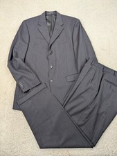 Suit Mens 42L 36x32 Gray Pinstripe Wool 2 Pie...