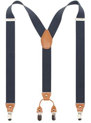 Men s Y-Back 4 Metal Clip Elastic Wide Suspenders Perfect For Both Charcoal