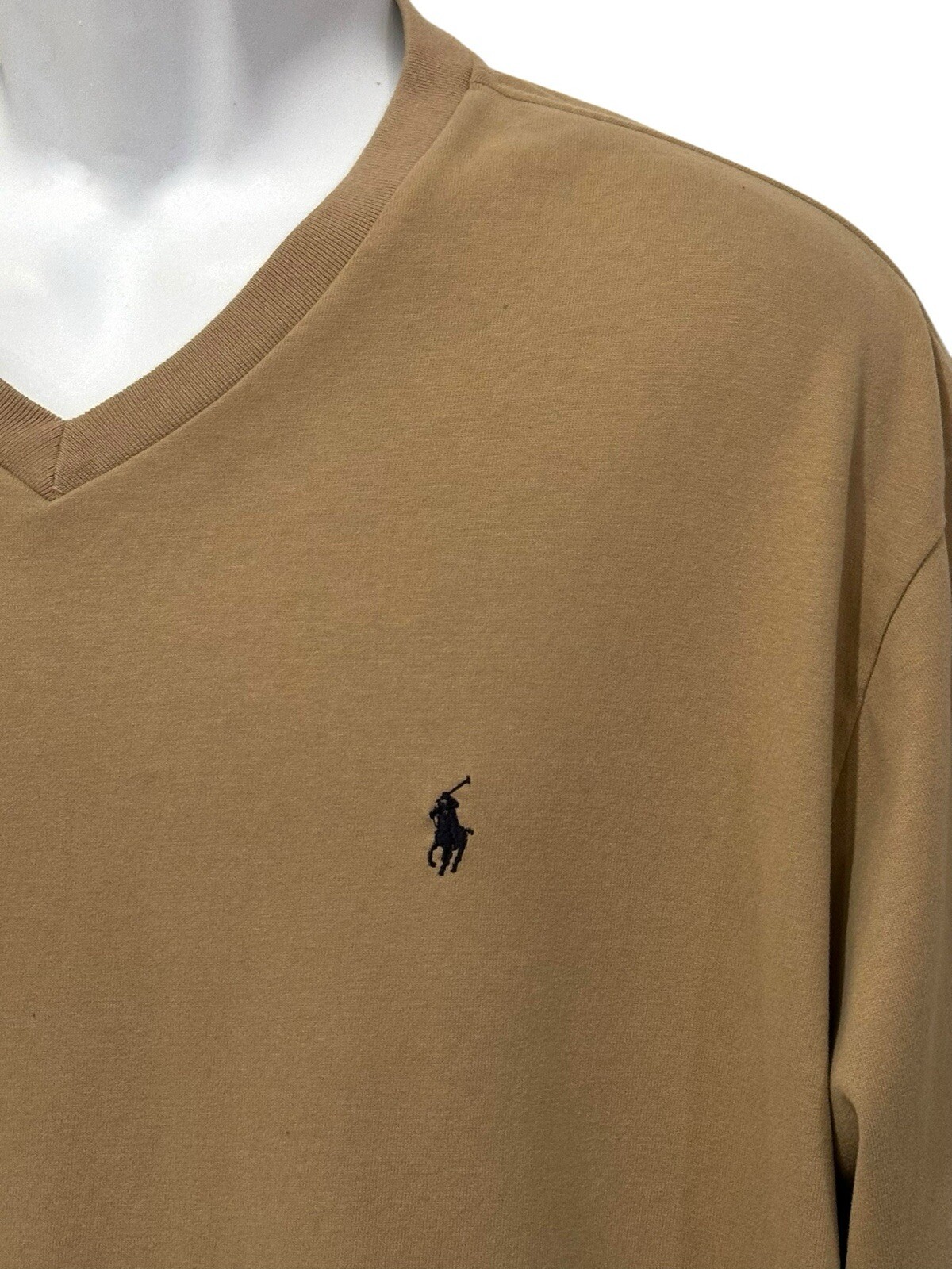 Polo Ralph Lauren uomo pullover marrone spesso morbido marrone pony manica lunga scollo a V XL