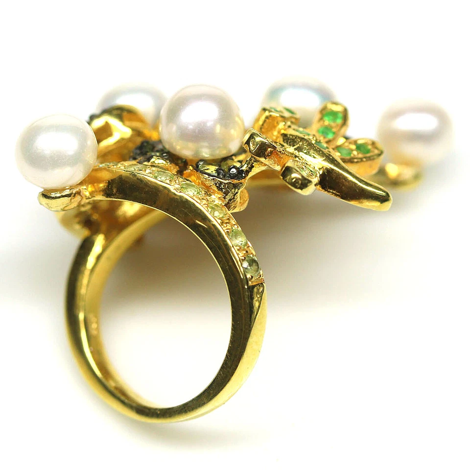 925 Sterling Silver White Pearl, Peridot & Emerald Jewelry Ring Size 3.75 - Image 3 of 4