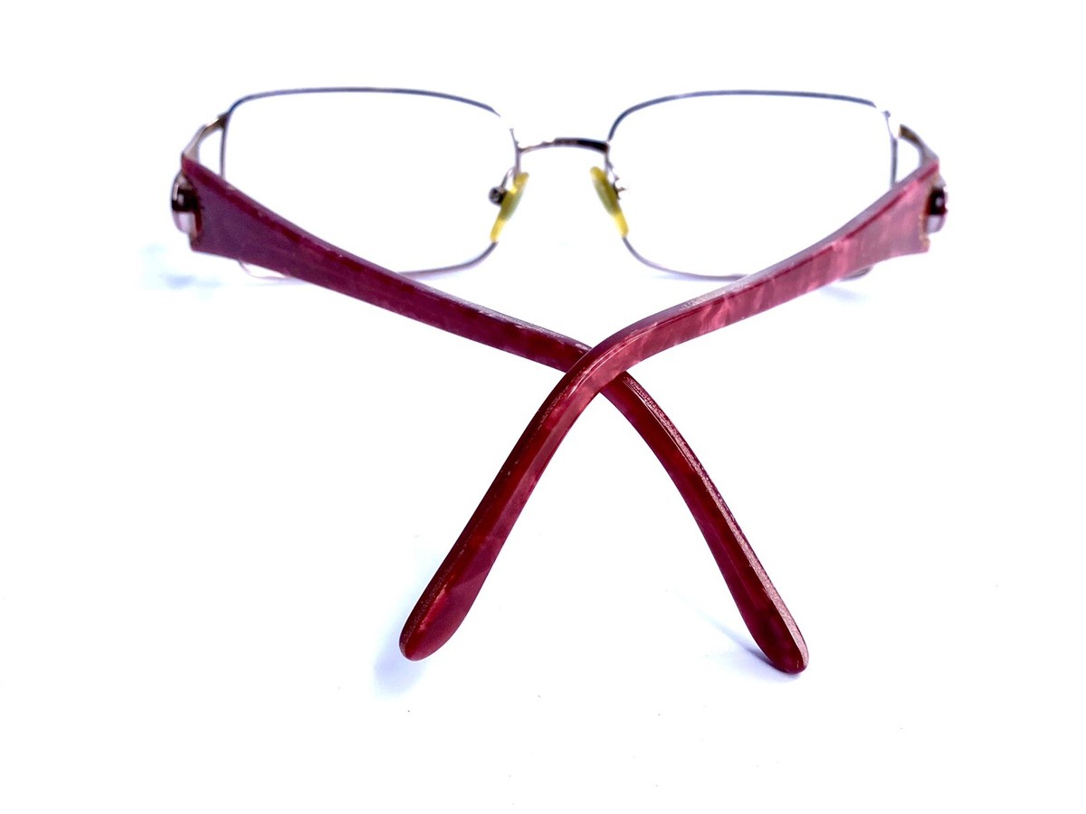 Versace Red Eyeglasses Medusa Rhinestone Frame Vintage Italy Versace Silver Rectangular Glasses Red Medusa Temples Italy  main image 3