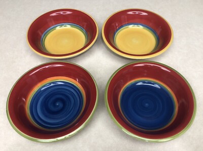 4 Royal Norfolk Mambo Color Swirl Ceramic Blue Center Cereal Bowls 7 1/2 