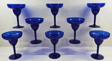(8) Pier 1 Cobalt Blue Margarita Glasses Set Elegant Classic Drink Stemware Lot