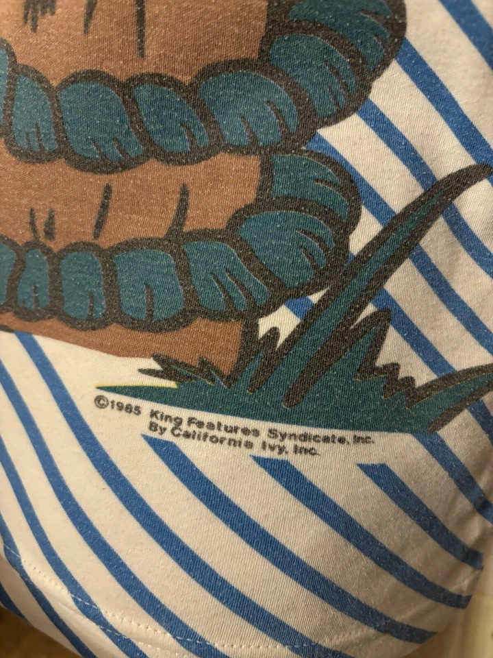 复古:KING FEATURES SYNDICATE “POPEYES” 双面条纹 T 恤,尺寸。 M/L — 第 4/4 张图片