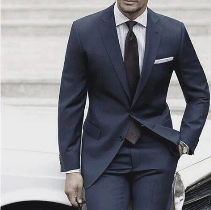Tailor Made Middle Blue Grey Men Suit Wedding Suits For Men Custom