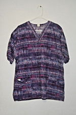 Barco Women  s Large Purple Batik Tie Dye Striped 100 Cotton Scrub Top