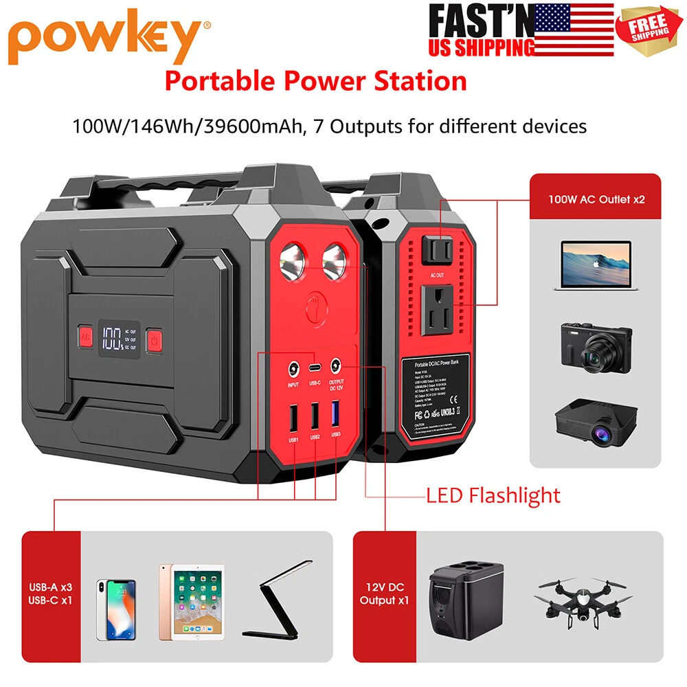 Portable Power Bank AC 146Wh/100W Battery Backup Camping Laptop Phone Charger image 2