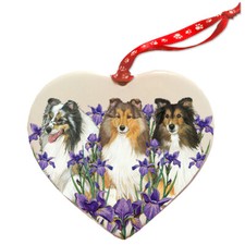 Shetland Sheepdog Sheltie Dog Porcelain Floral Heart Shaped Ornament D&eacute;cor Pet G