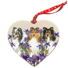 Shetland Sheepdog Sheltie Dog Porcelain Floral Heart Shaped Ornament Décor Pet G
