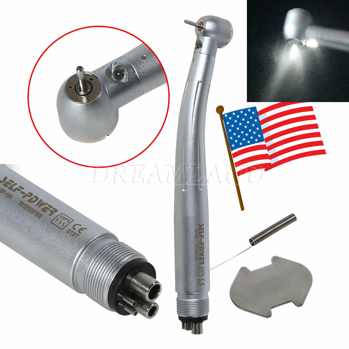 High Speed Dentistry Dental Handpiece Motors & Turbines Dental E-Generator LED High Speed Handpiece - 4 Hole Fiber Optic Push Turbine E-Generator LED Handpiece, 4 Hole Fiber Optic Turbine