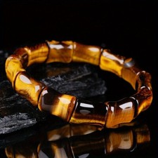 Natural Tiger's Eye Stone Bracelet Yellow Gemstone Stretch Bracelet Handmade
