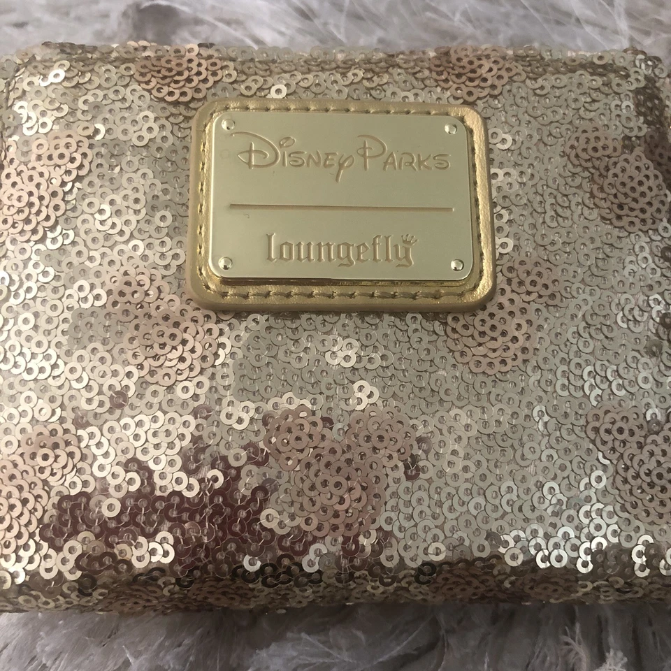 Disney Parques Lentejuelas Doradas Minnie Mickey Oreja Muñequera Cartera Loungefly Nuevo Foto 2 de 4