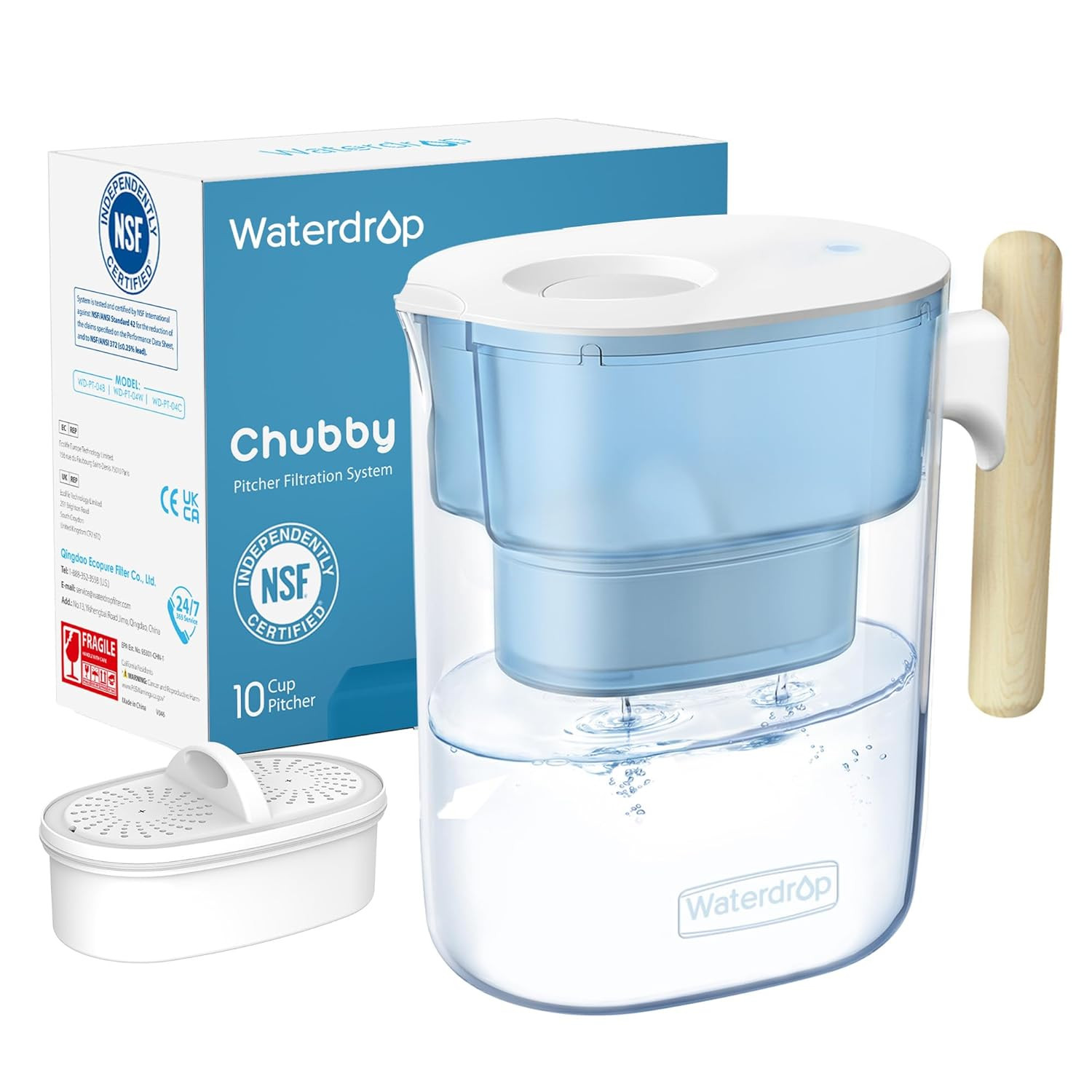 Water Filter Pitcher with 1 Filter, 200-Gallon Long-Life, Ch