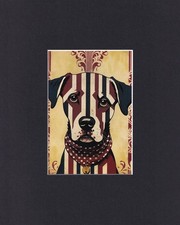 8X10" Matted Print Art Picture Modern Portrait, Dog Canine: Red, White, Blue