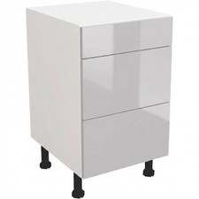 Fully Assembled Kitchen 500mm Gloss Light Grey 3 Drawer Base Unit