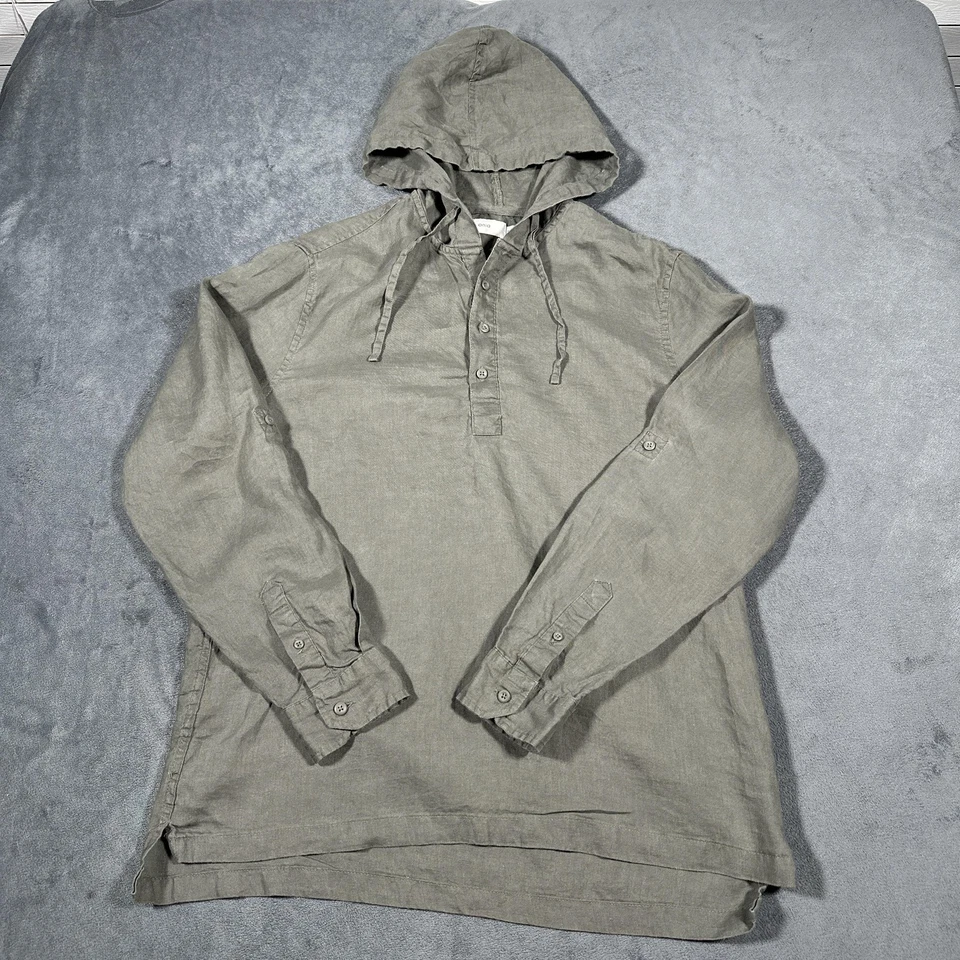 Camisa Pullover Onia Con Capucha Lino Para Hombres Mediana Verde Oliva Popover Resort Túnica Foto 2 de 4