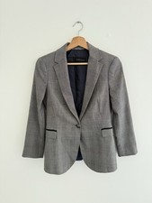 Zara Gray Houndstooth Plaid Single Button Blazer Small