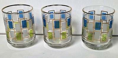 MCM Vintage Libbey Nordic Square 9.5 oz Old Fashioned Rock Glasses - (Lot Of 3) 