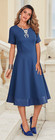 12 Midnight Velvet Blue Wedding Church Beryl Fit and Flare Floral Trim Dress